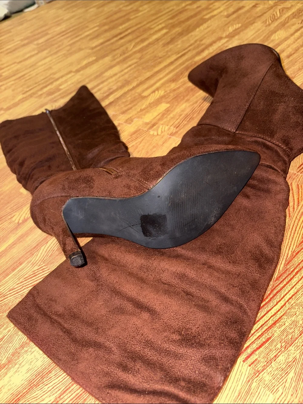 Women's Brown Suede-Look Knee-High Stiletto Boots